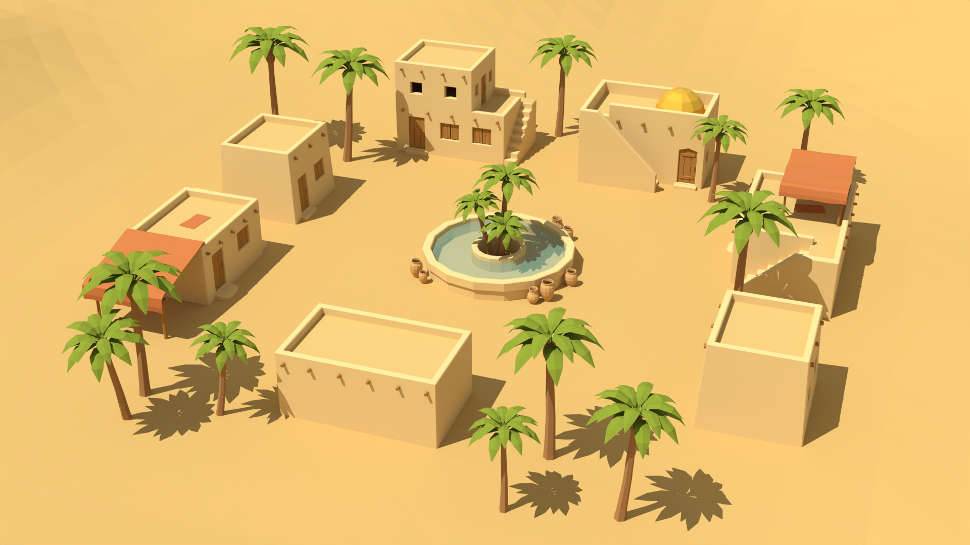 Low Poly Desert Village 3D Models