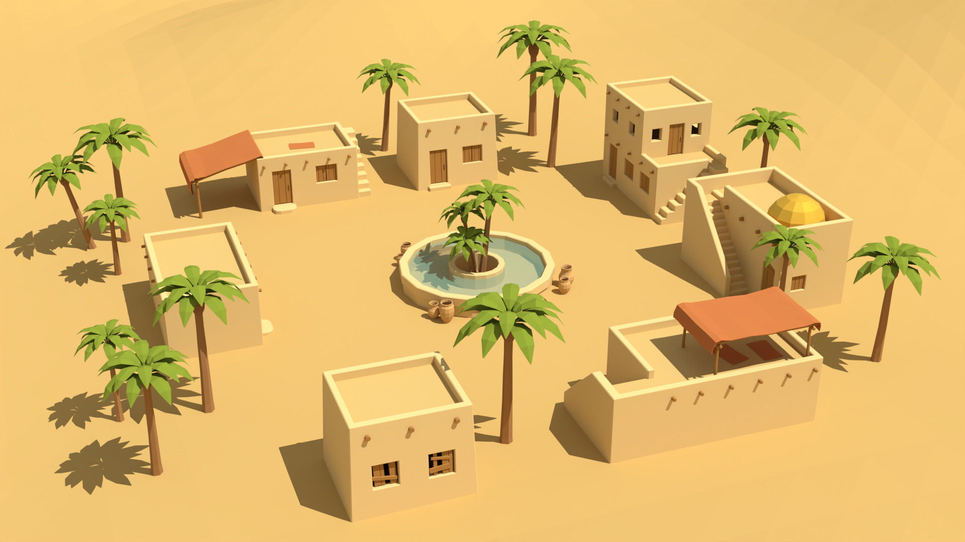 Low Poly Desert Village 3D Models