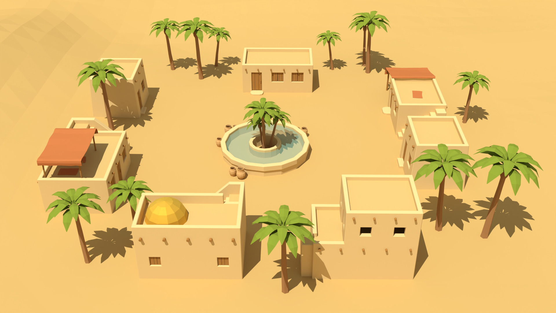 Low Poly Desert Village 3D Models