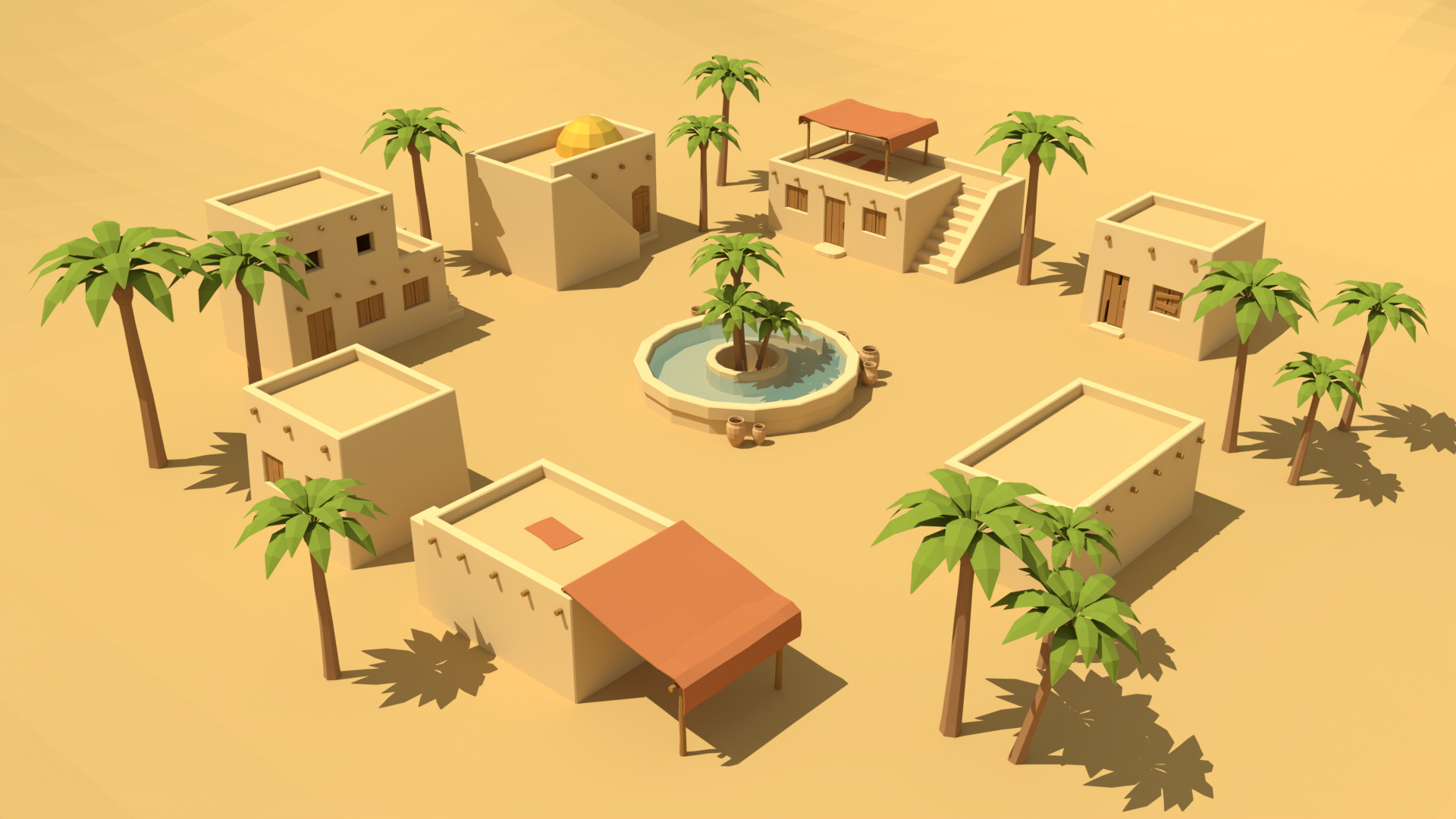 Low Poly Desert Village 3D Models