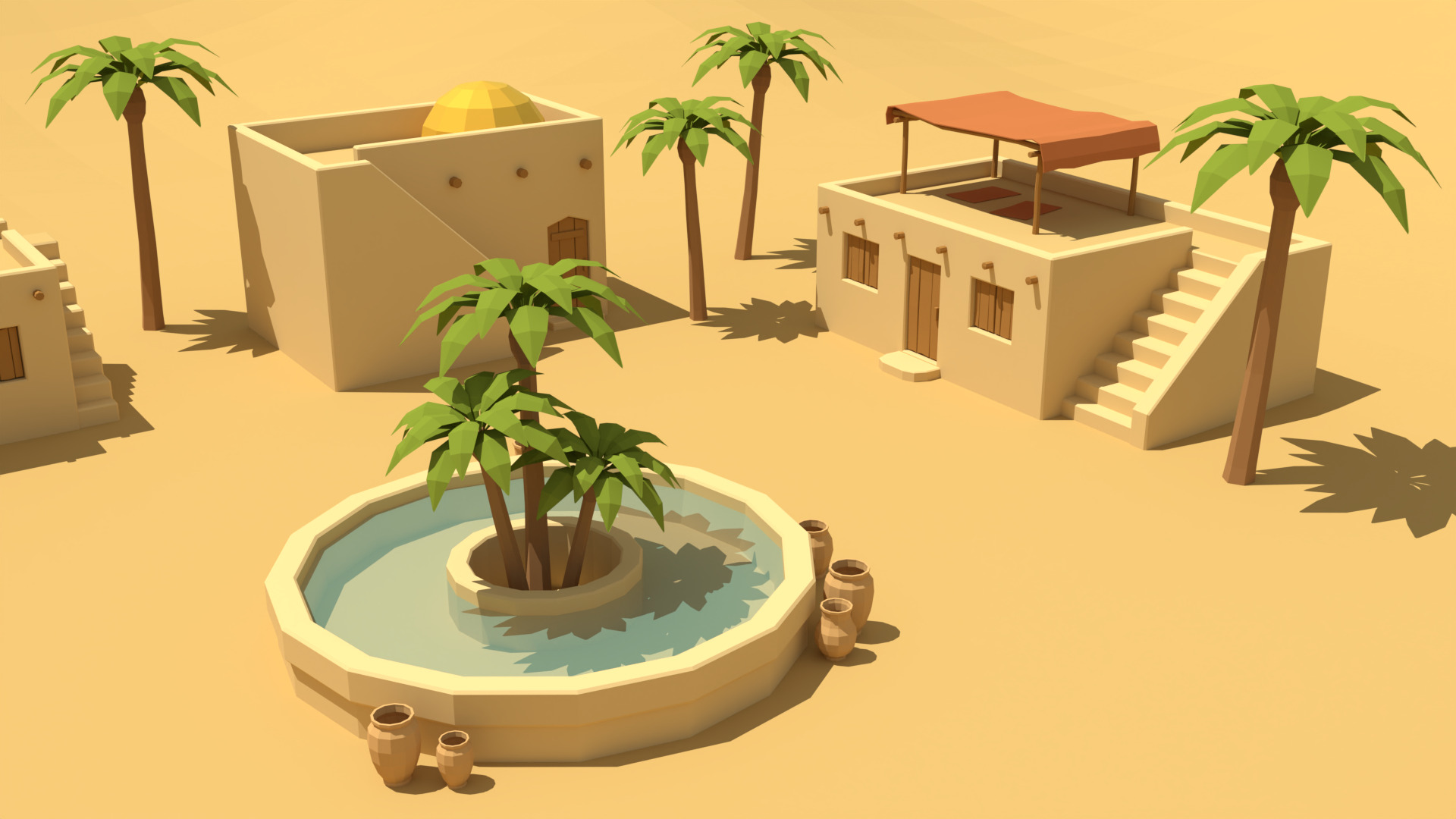 Low Poly Desert Village 3D Models