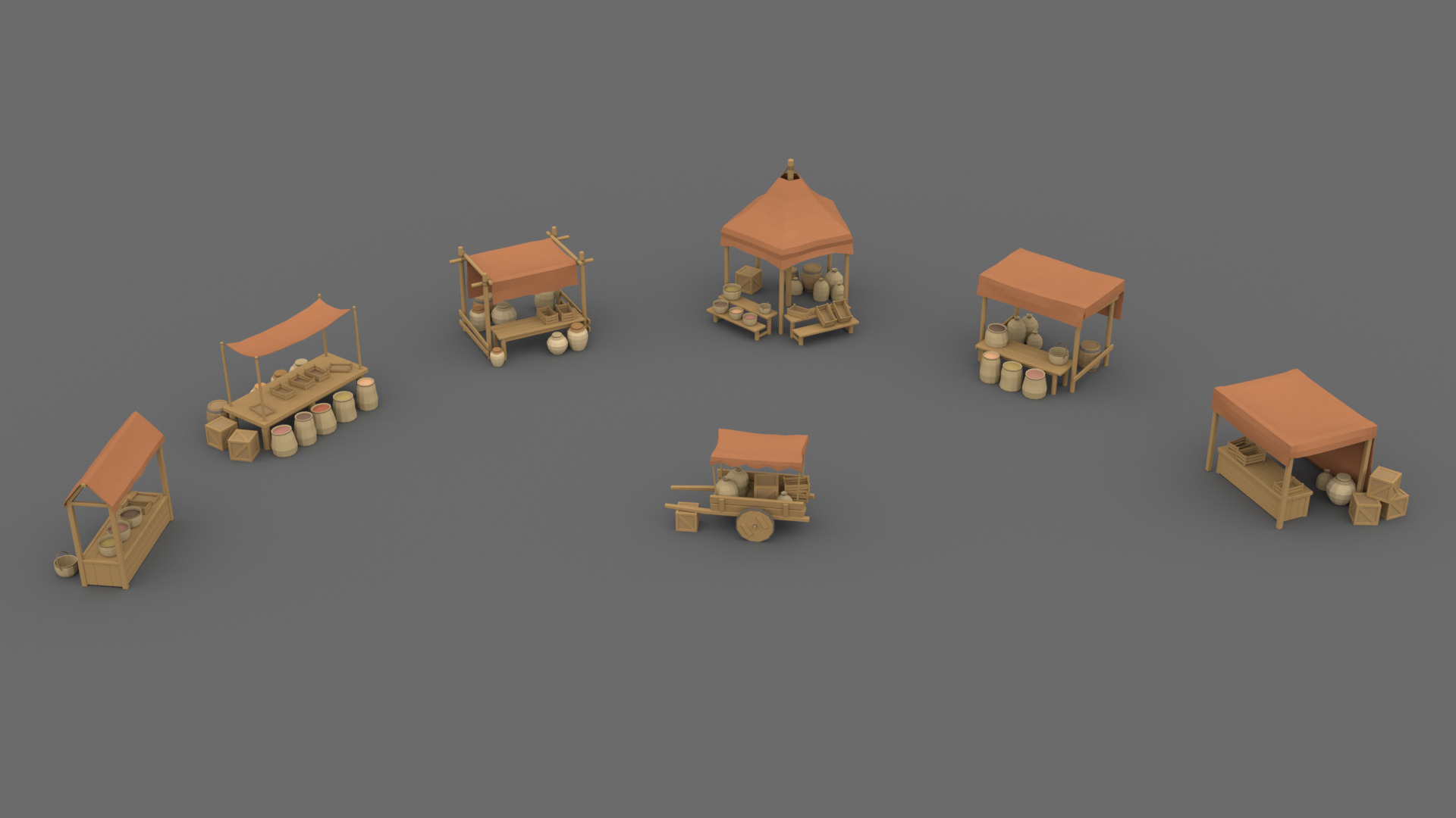 Low Poly Market Stalls 3D Models