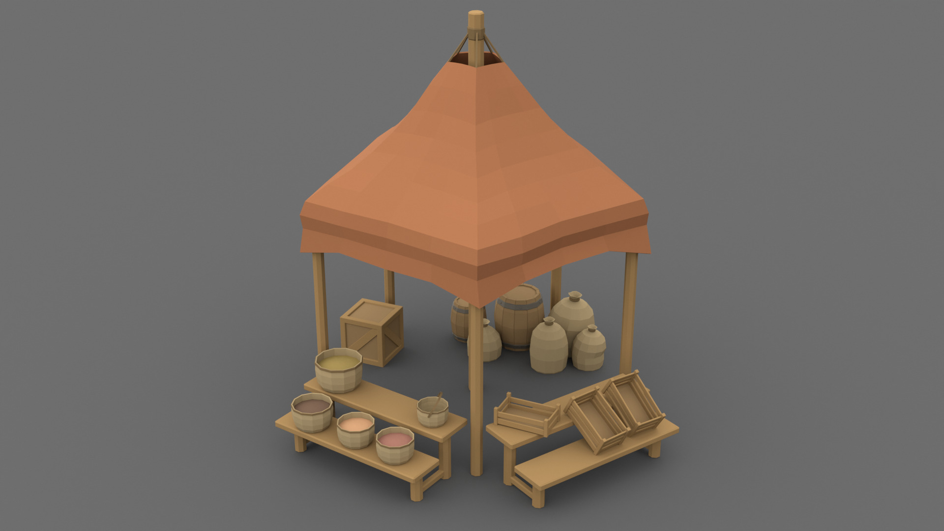 Low Poly Market Stalls 3D Models