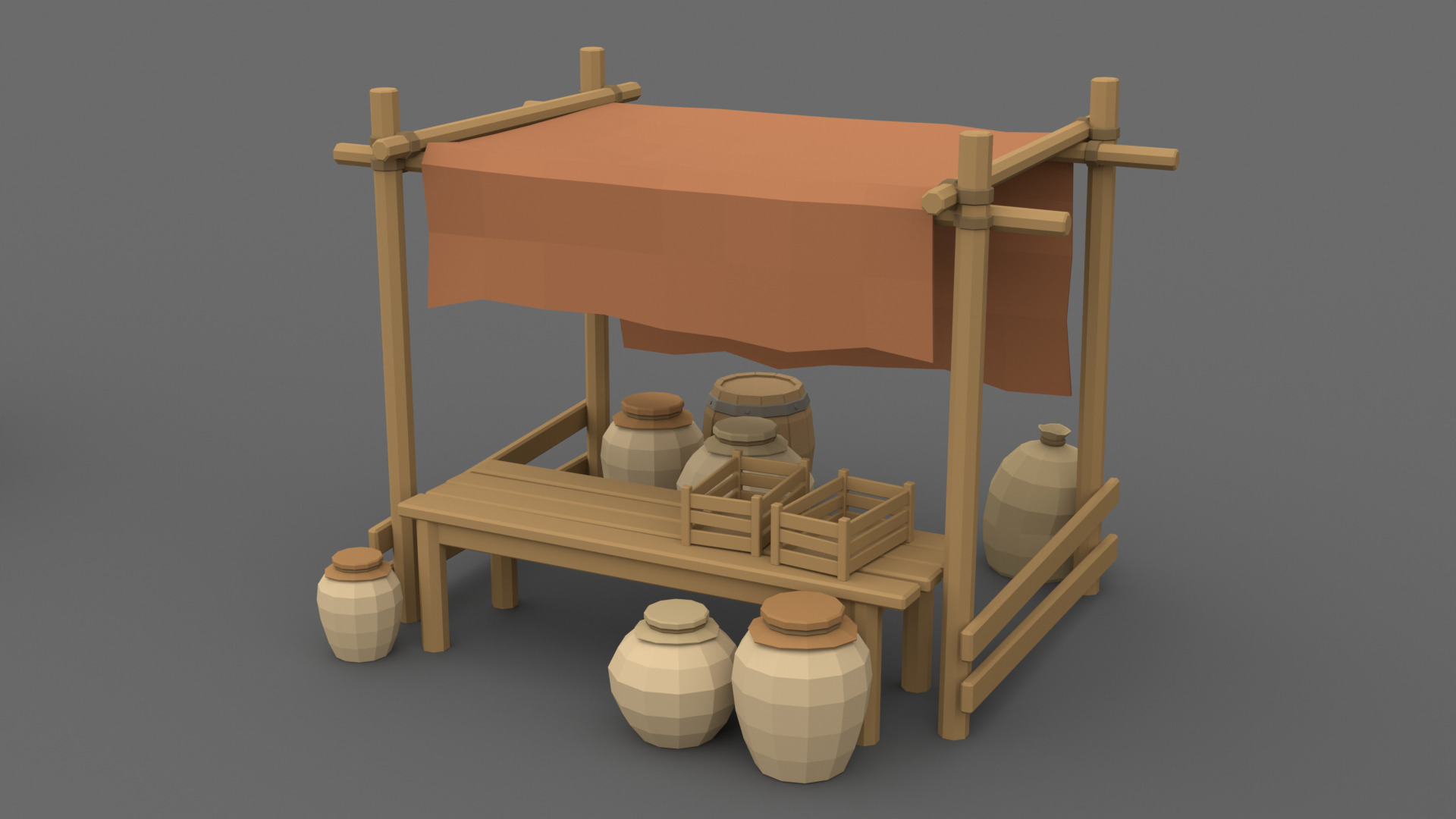 Low Poly Market Stalls 3D Models