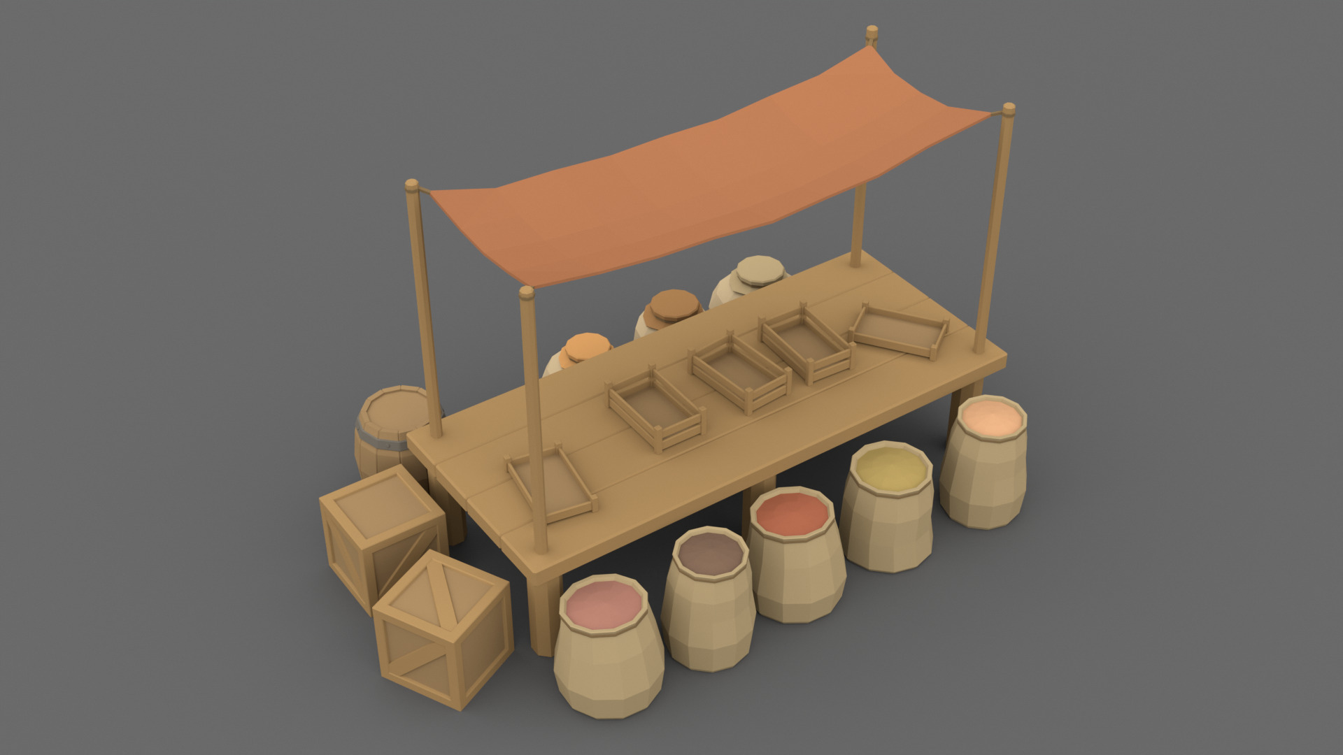 Low Poly Market Stalls 3D Models