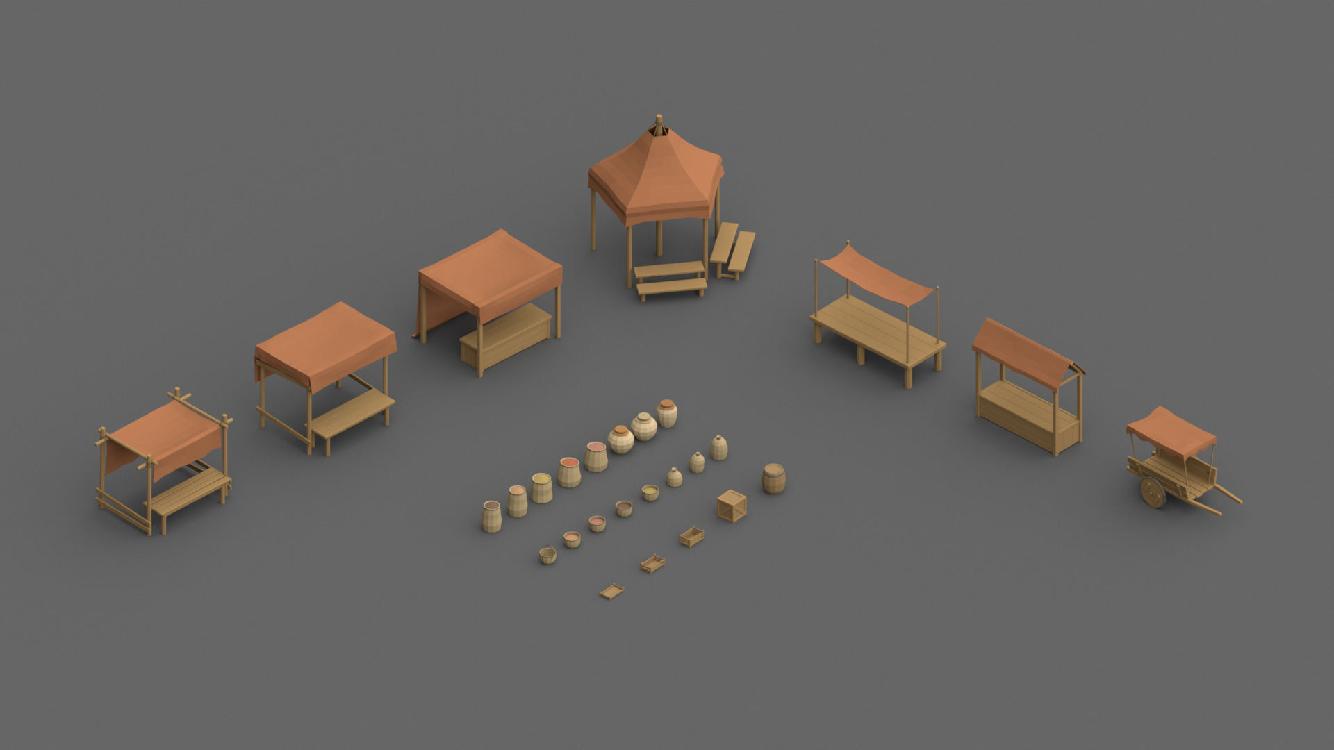 Low Poly Market Stalls 3D Models