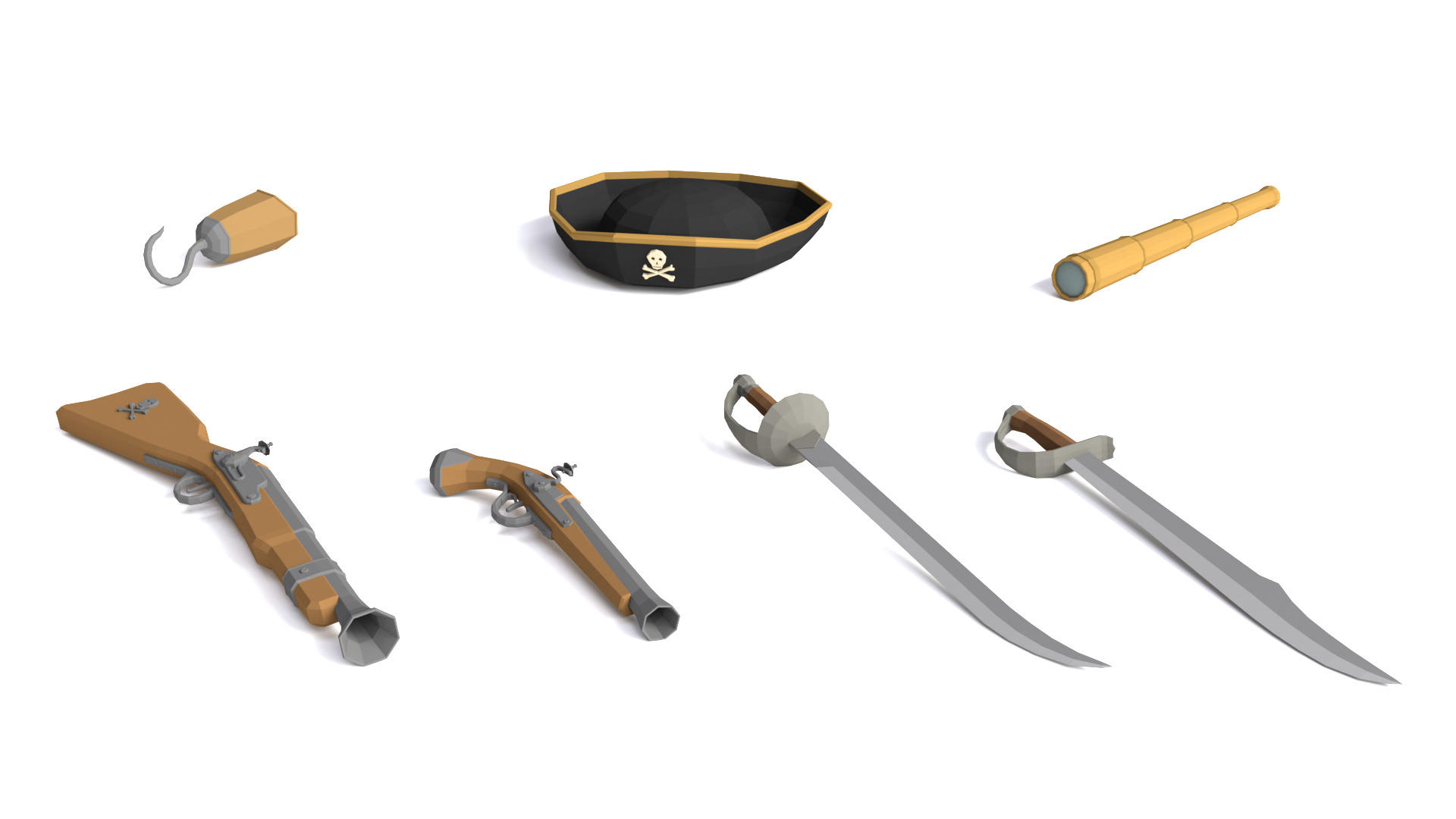 Low Poly Pirate Weapons 3D Models
