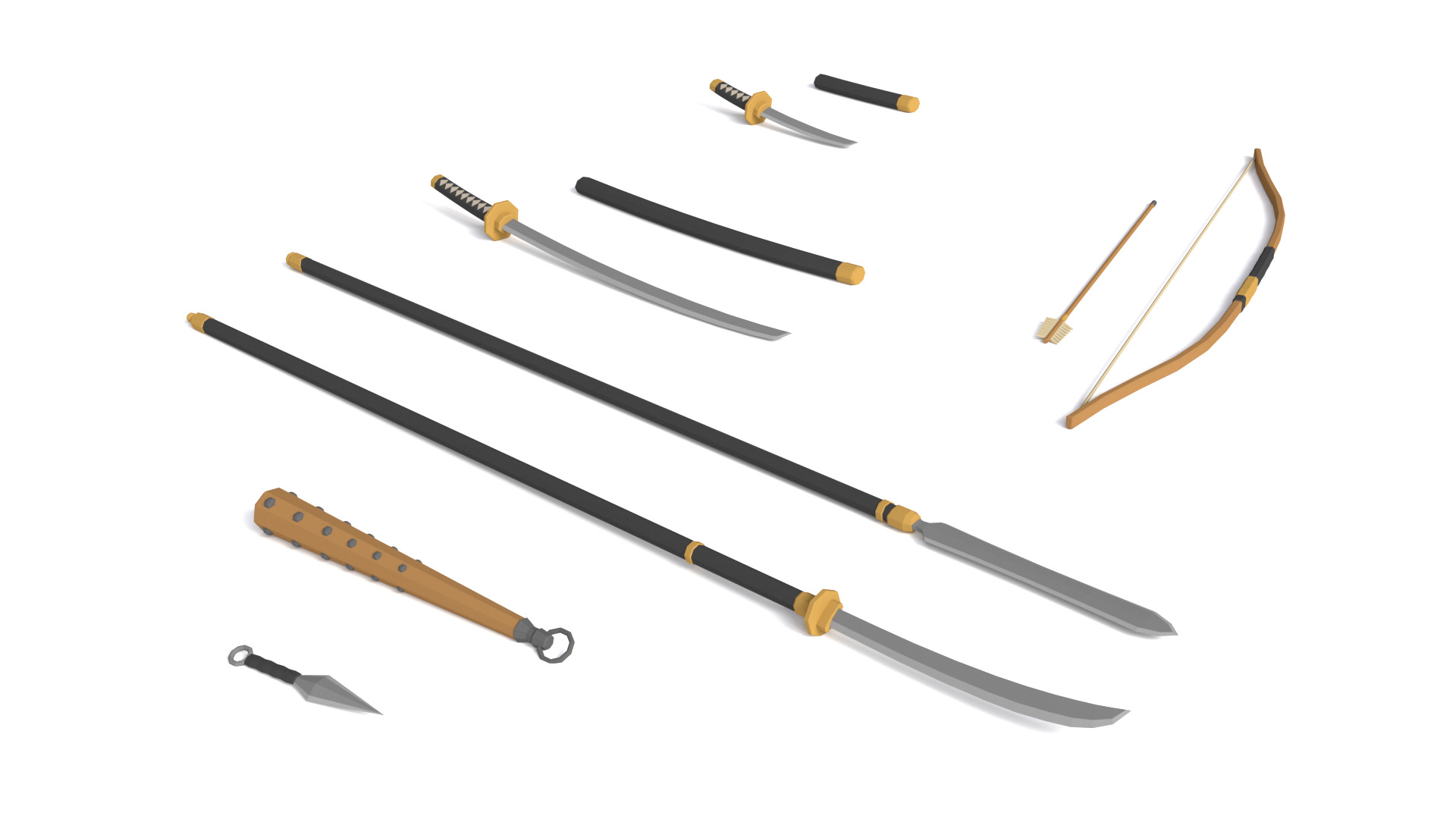 Low Poly Samurai Weapons 3D Models