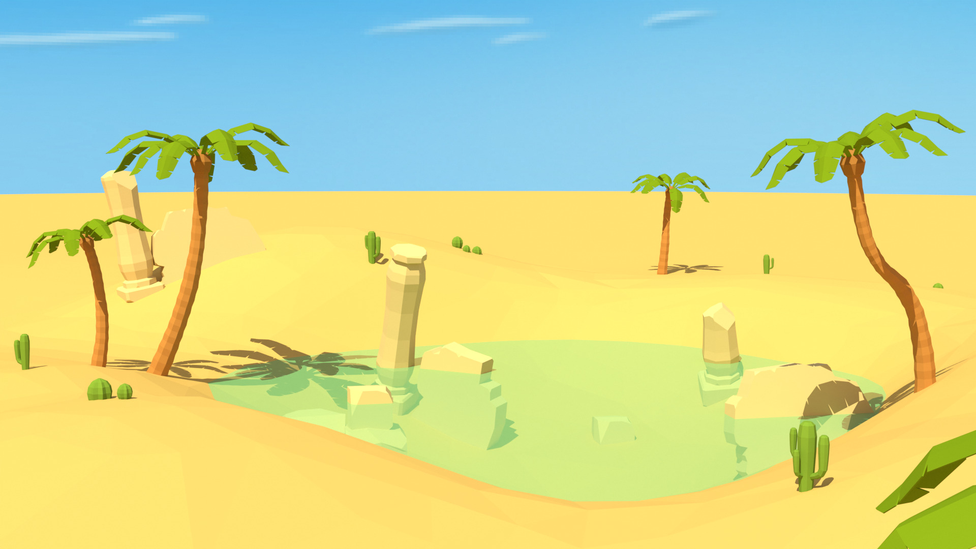 Low Poly Desert Oasis 3D Models