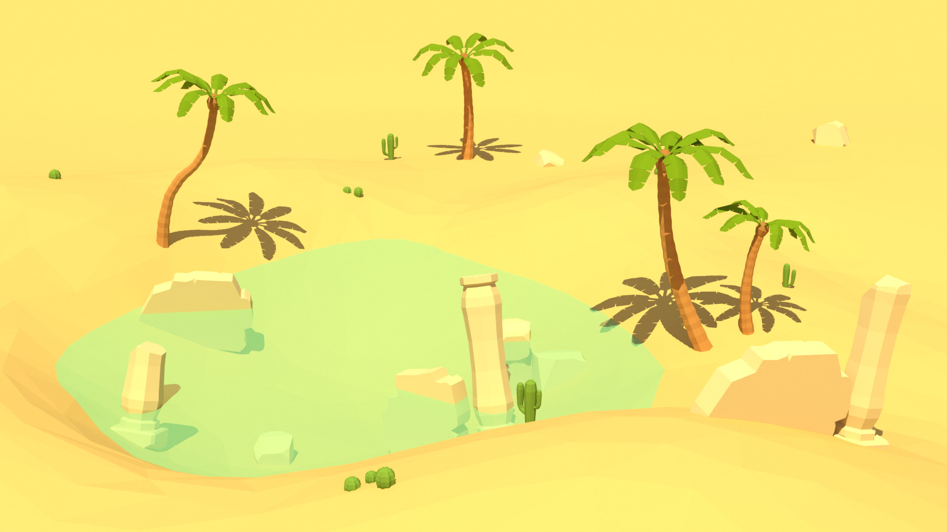 Low Poly Desert Oasis 3D Models