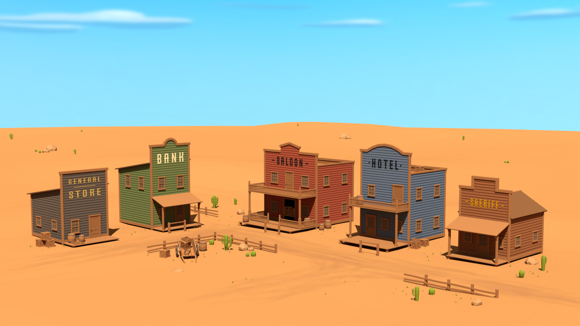 Low Poly Western Village 3D Models