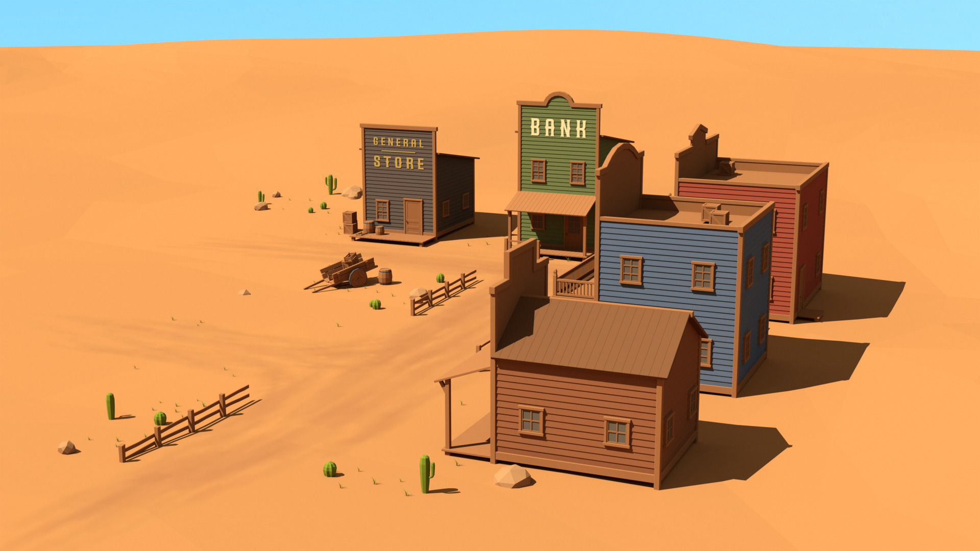 Low Poly Western Village 3D Models