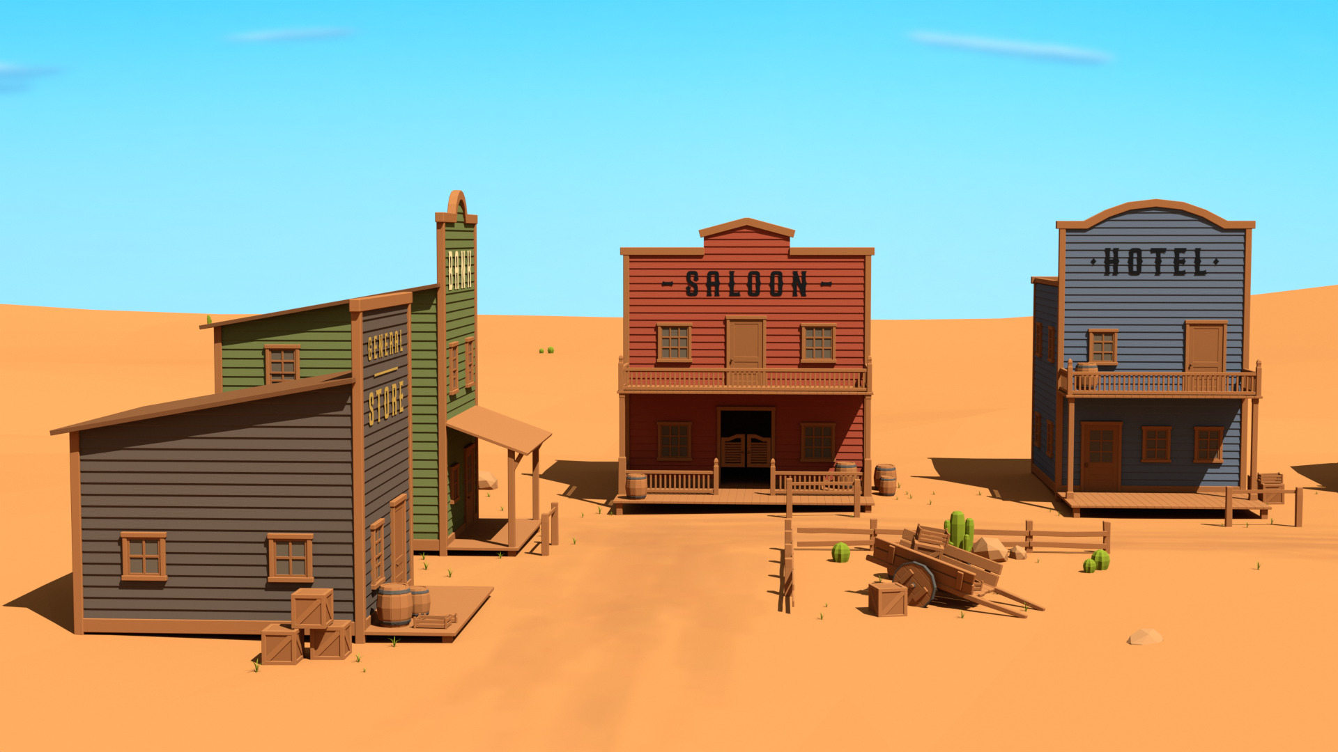 Low Poly Western Village 3D Models