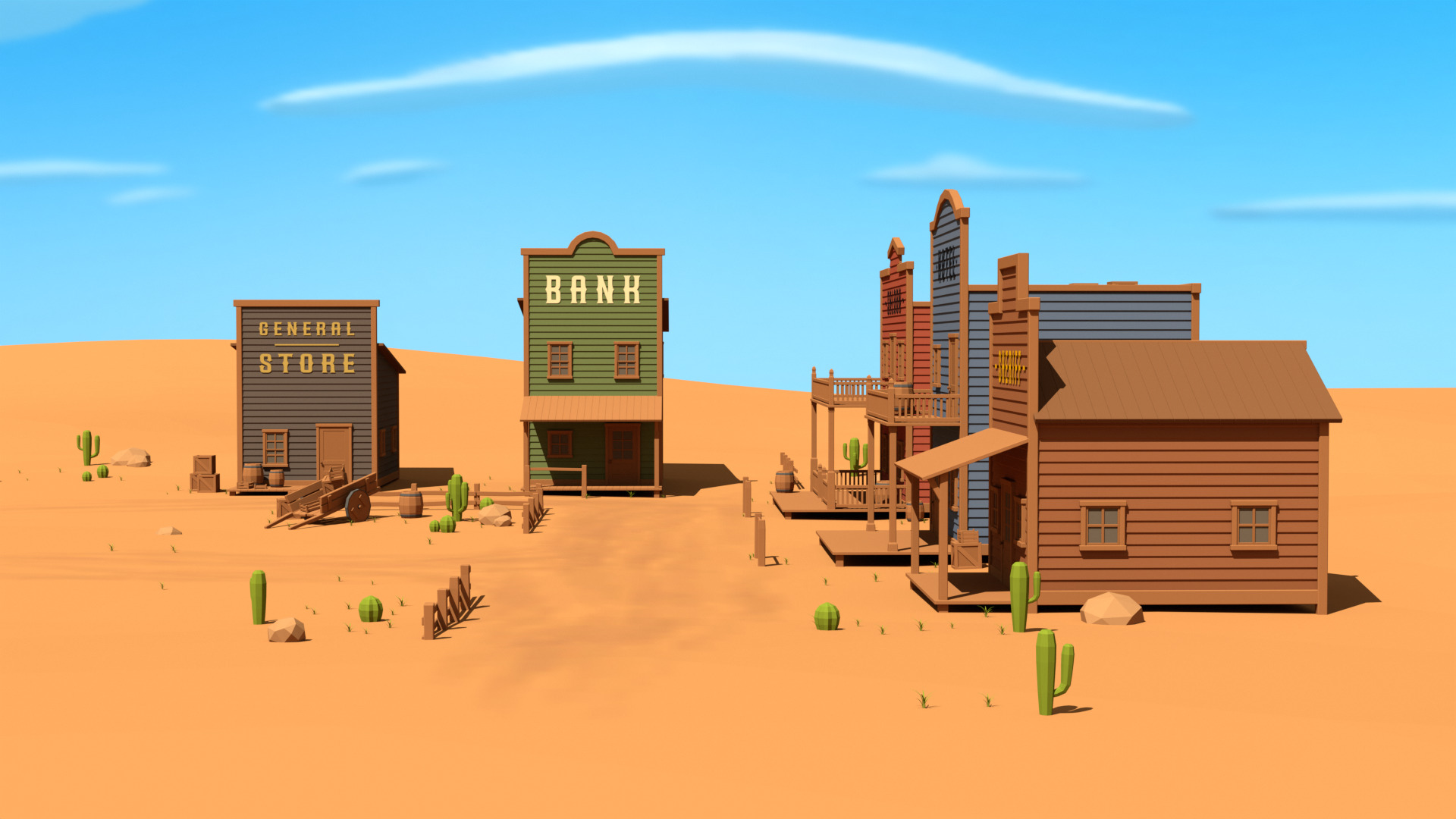 Low Poly Western Village 3D Models