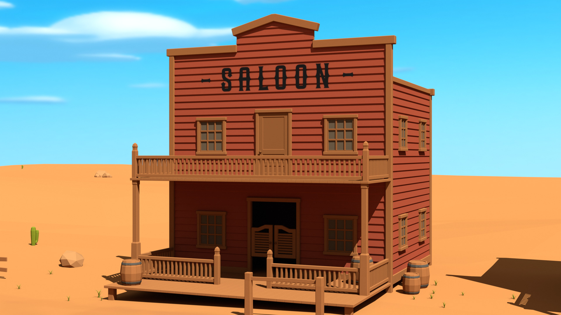 Low Poly Western Village 3D Models
