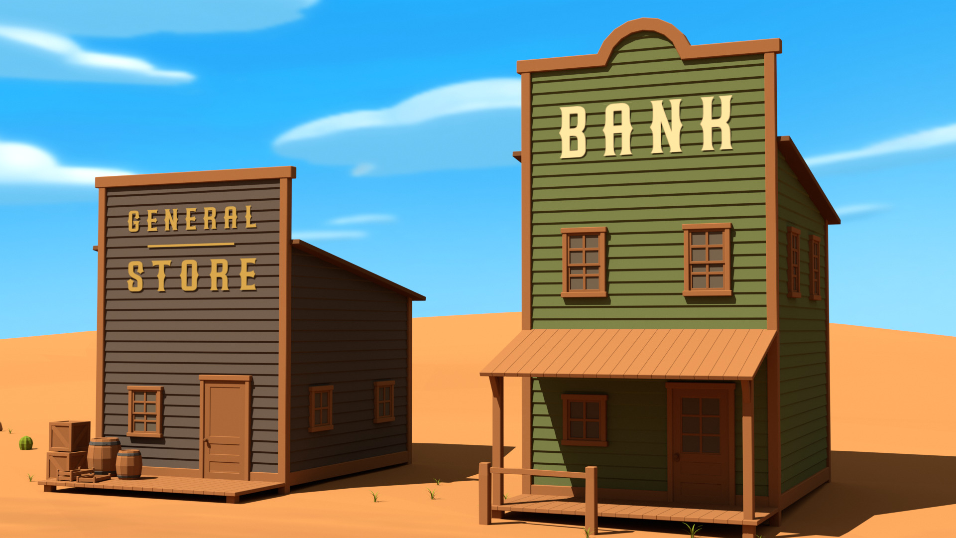 Low Poly Western Village 3D Models