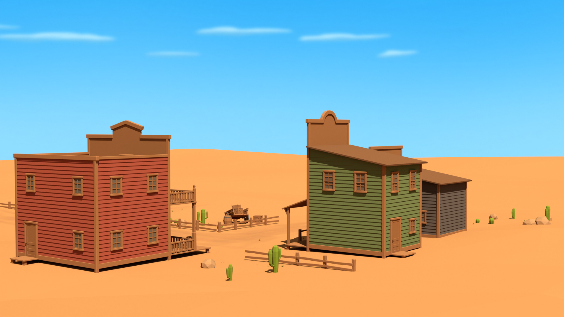 Low Poly Western Village 3D Models