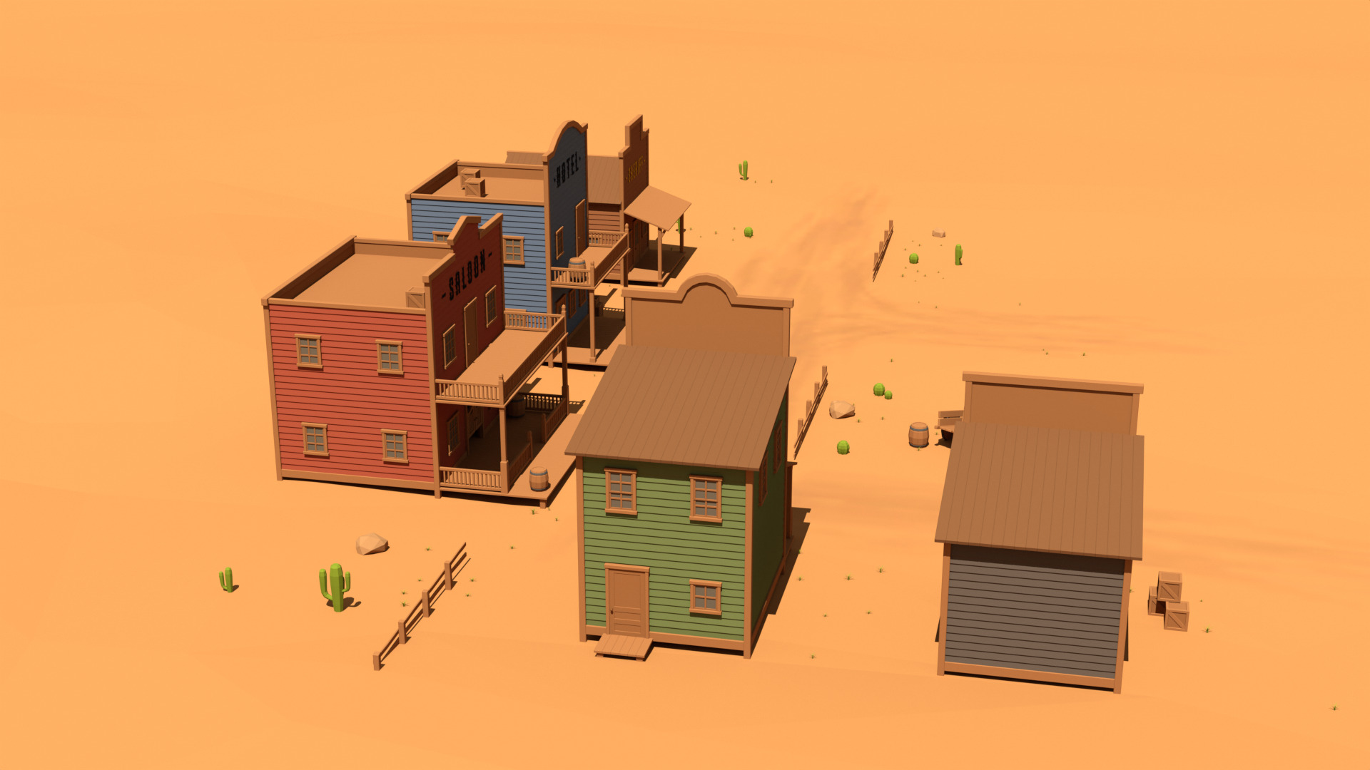Low Poly Western Village 3D Models