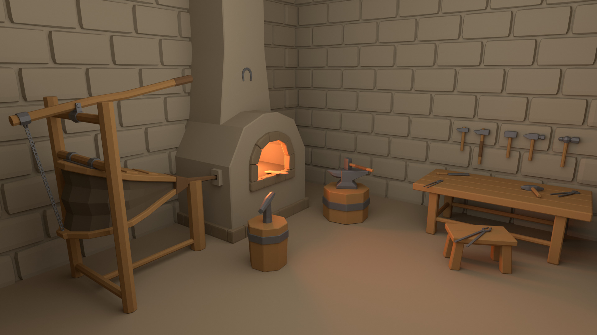 Low Poly Blacksmith Props 3D Models