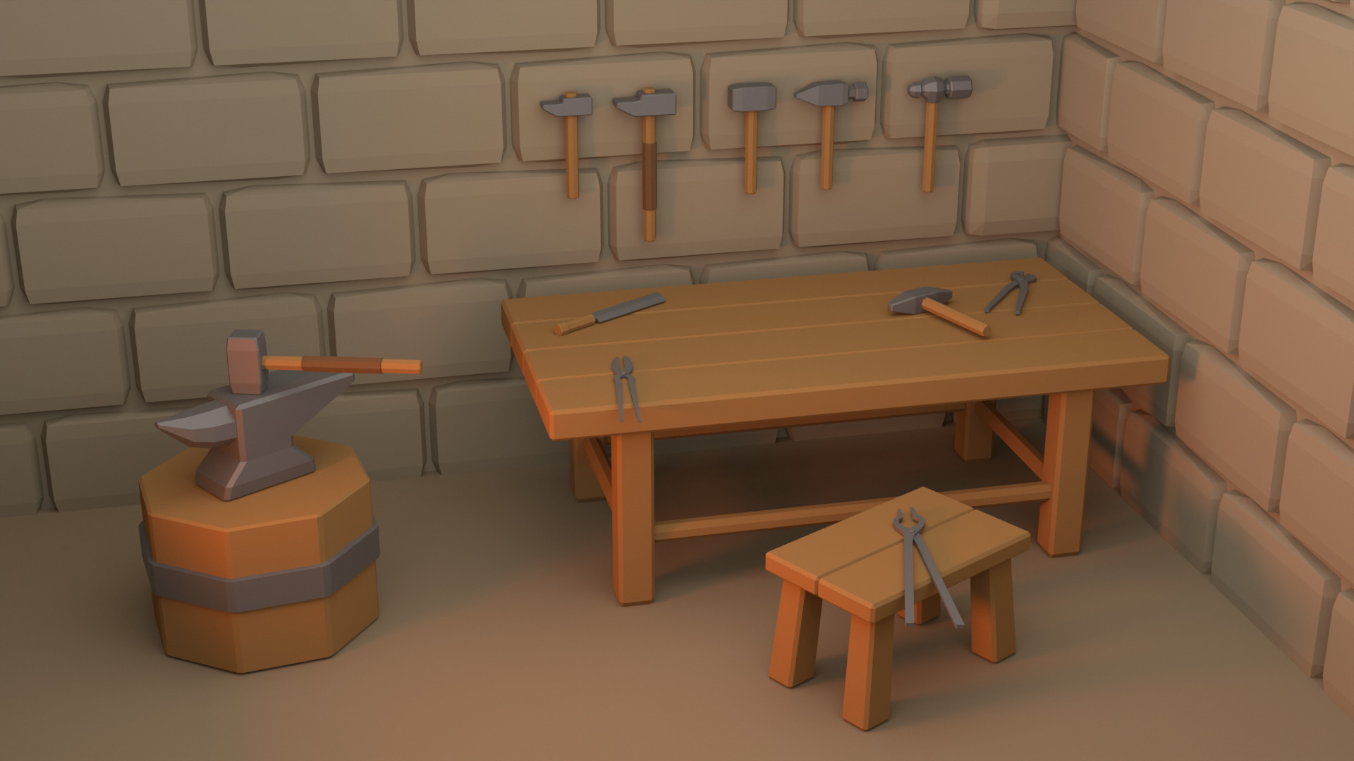 Low Poly Blacksmith Props 3D Models