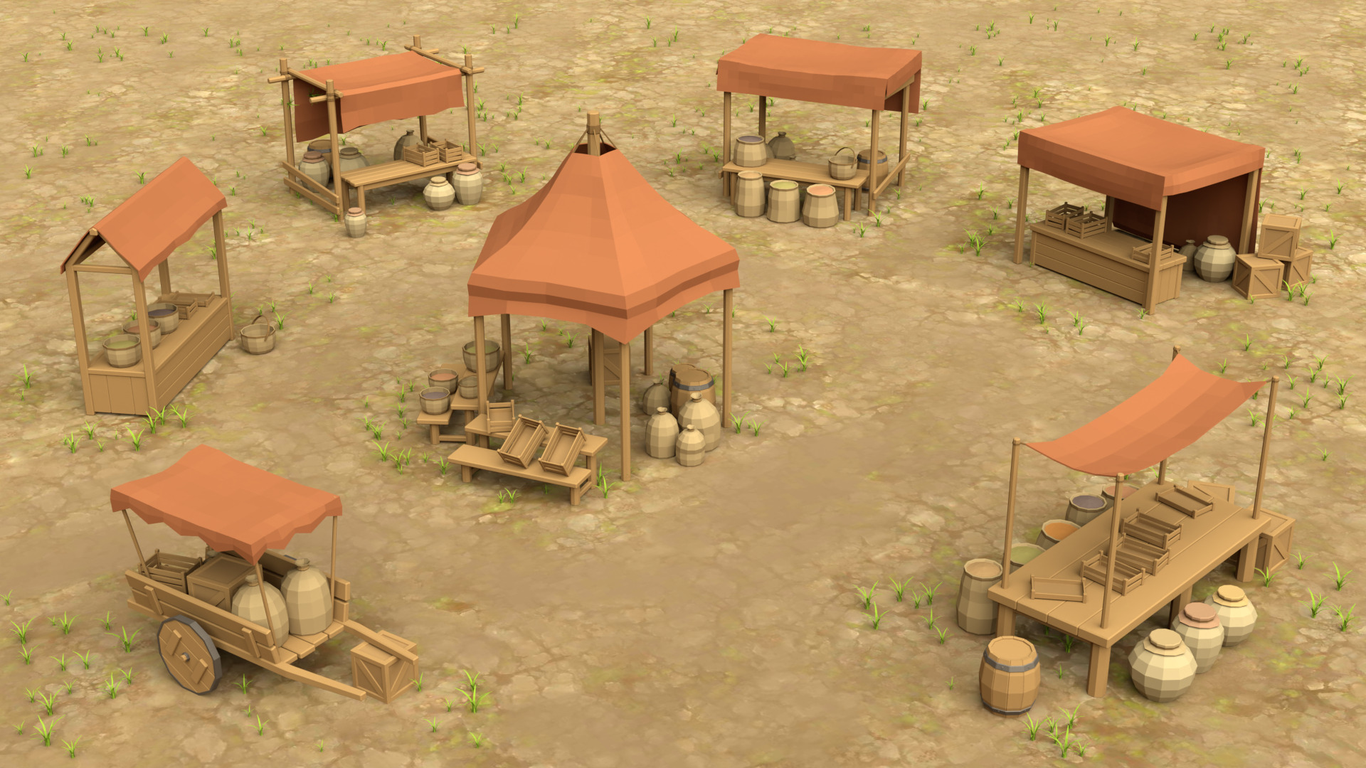 Low Poly Market Stalls 3D Models